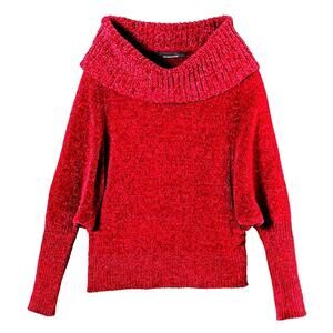 WHBM Cowl Neck Dolman Sleeve Chenille Sweater in Red Size XS